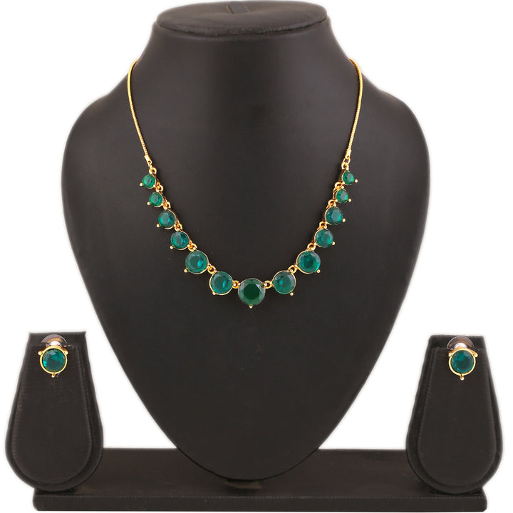 Estele Gold Plated Sparkling Necklace set with Green Austrian Crystals for Women