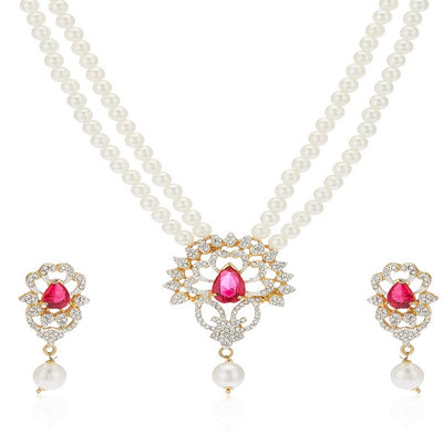 Estele Latest Pearl and Ruby Stone Necklace Set for Women