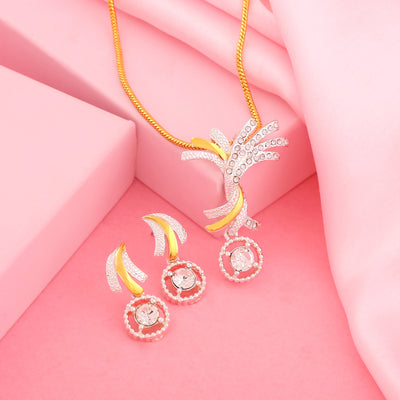Estele Gold & Rhodium Plated Sparkling Pendant Set with Crystals for Women