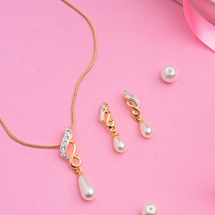 Estele Trendy and Fancy Pendant Set with Austrian Crystals and Pearl Drop