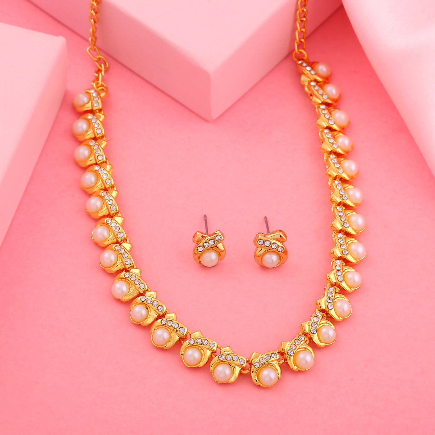 Estele Gold Plated Ravishing Designer Necklace Set with Crystals for Women