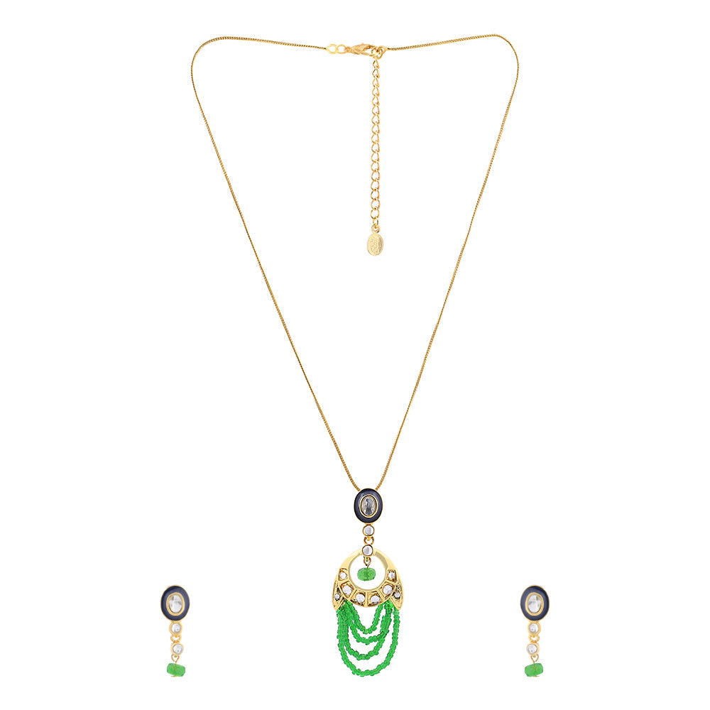 Estele Gold Plated Elegant Circular Pendant Set with Kundan & Beads for Women