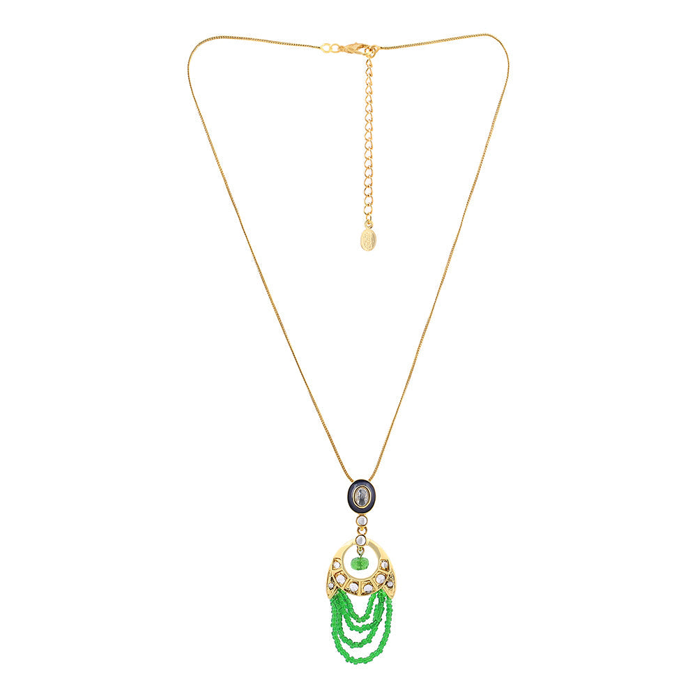 Estele Gold Plated Elegant Circular Pendant Set with Kundan & Beads for Women