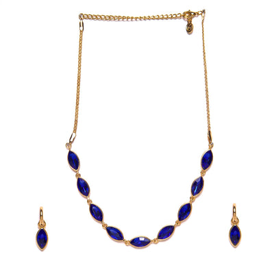 Estele - 24 KT Gold plated Necklace Set with  blue  stones for Women