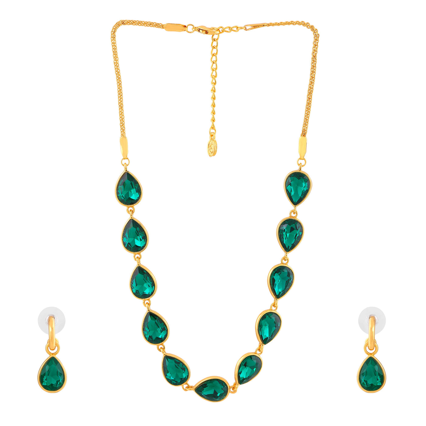 Estele Gold Plated Drop Designer Necklace Set with Crystals for Women