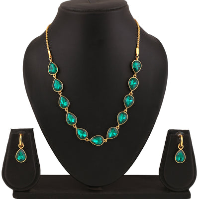 Estele Gold Plated Drop Designer Necklace Set with Crystals for Women