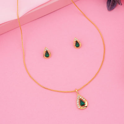 Estele - 24 CT gold Plated fancy Emerald Pear shaped Pendant Set for Women