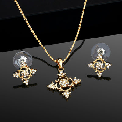 Estele Fancy Intricate Design Gold Plated with Austrian Crystal Pendant Set for Women / Girls