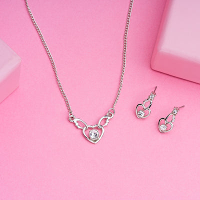Estele - Valentine Special - Sparkling RHODIUM Plated Wedding Jewellery Austrian Diamond Pendant Set For Women & Girls