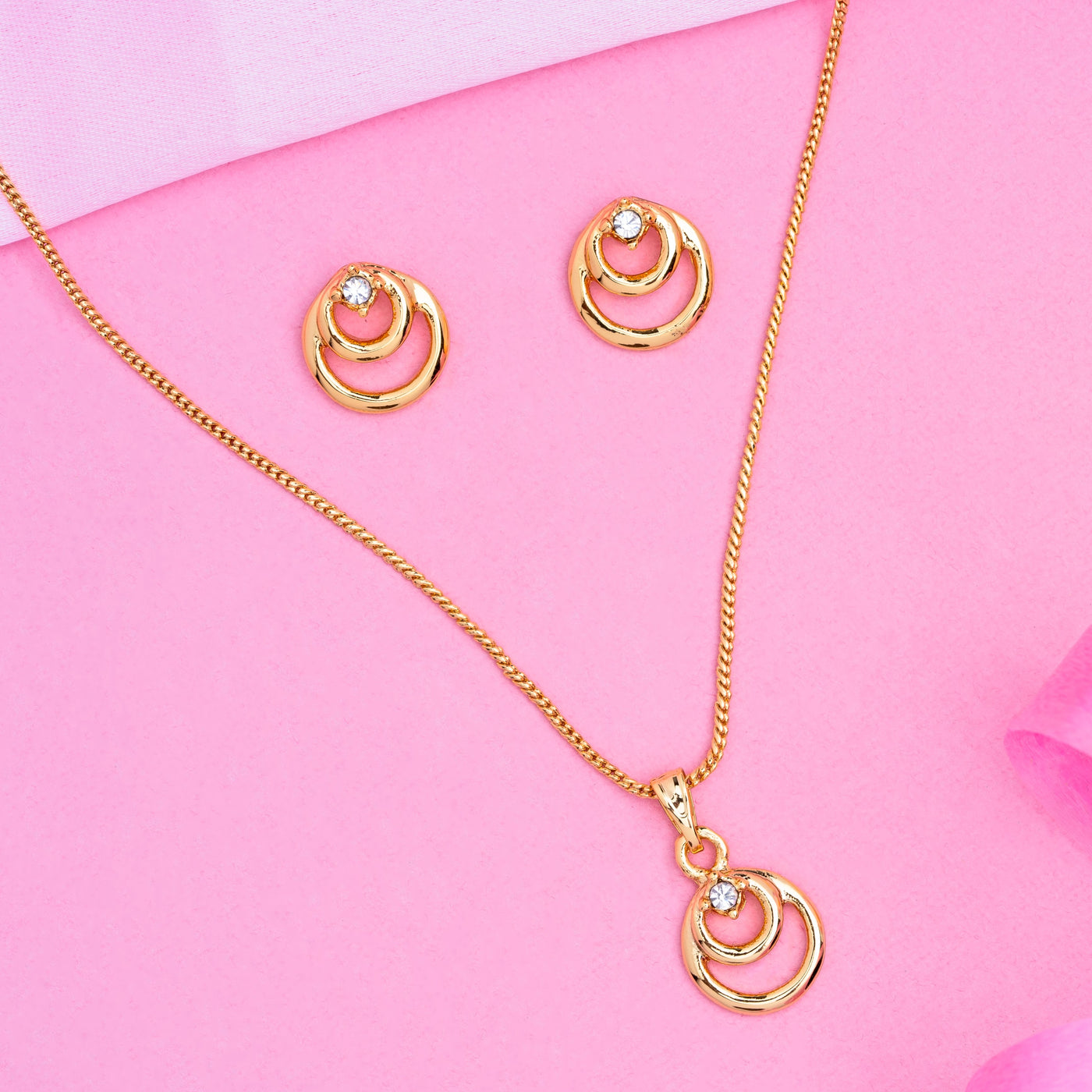 Estele 24 KT Gold Plated Spiral Diamante Pendant Set for Women / Girls