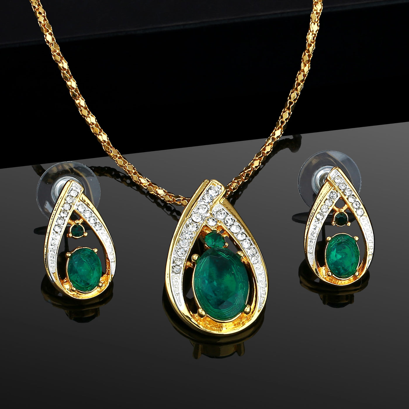 Estele Trendy and Fancy Gold Plated Emerald Stone Pendant Set for Women / Girls