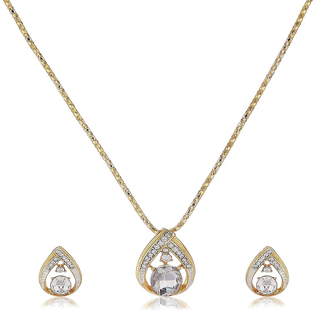 Estele Gold & Rhodium Plated Trendy Drop Shaped Pendant Set with Emerald Stone for Women / Girls