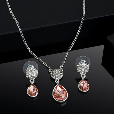 Estele - Rhodium Plated Champagne stone pendant set for women