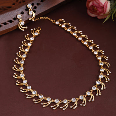 Estele - 24 KT Gold Plated Valentine Collection American Diamond Necklace Set for Women