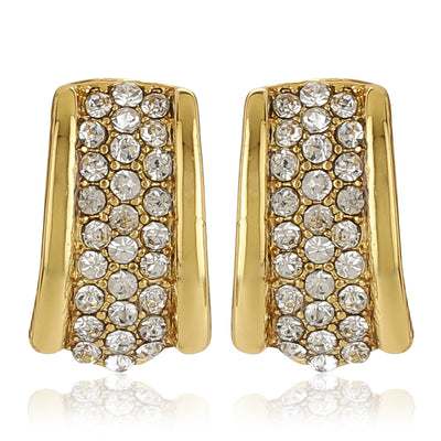 Gold Tone Plated White Crystl Stone Stud Earrings