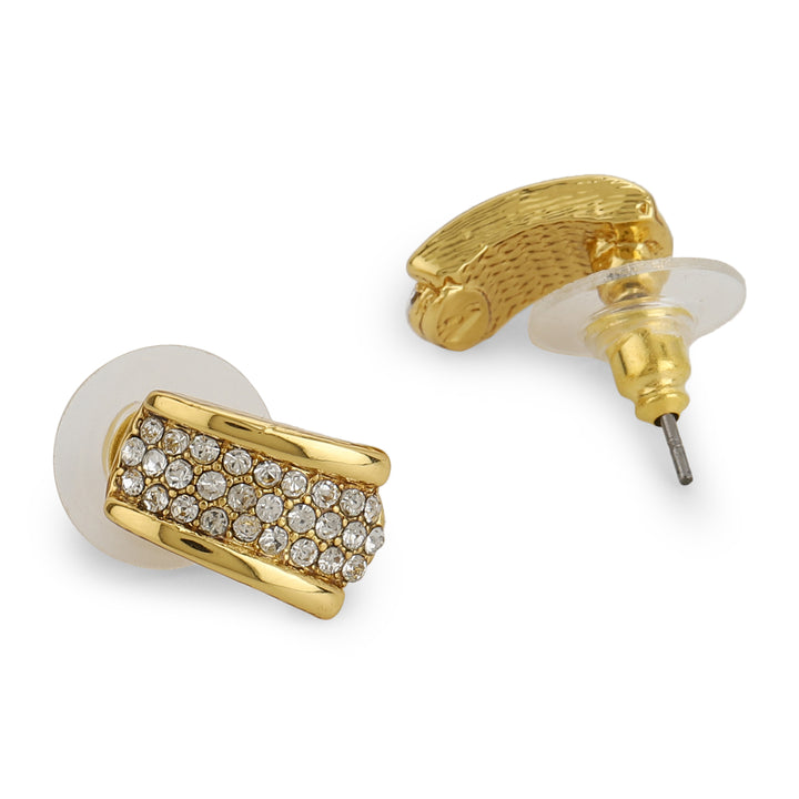 Gold Tone Plated White Crystl Stone Stud Earrings
