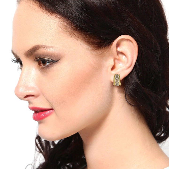 Gold Tone Plated White Crystl Stone Stud Earrings
