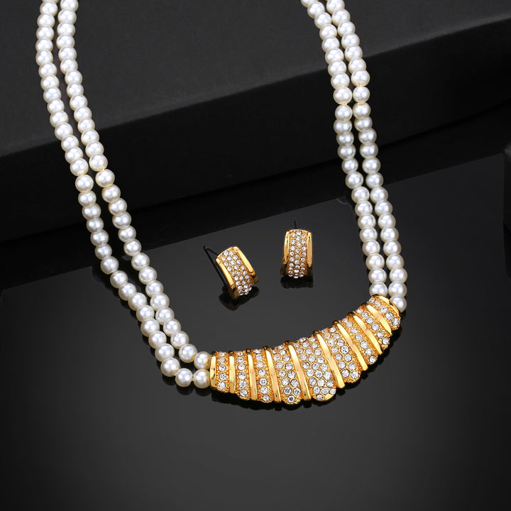 Estele Gold Plated Sparkling Necklace Set with Crystals & Pearls for Women