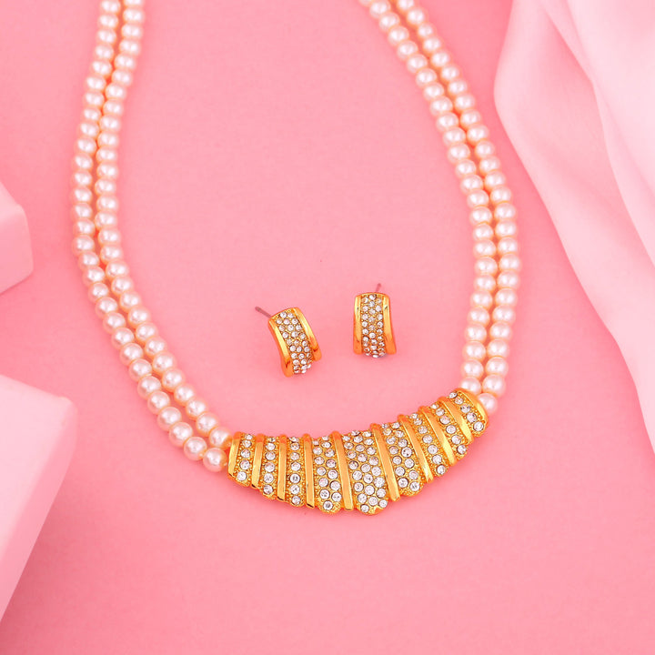 Estele Gold Plated Sparkling Necklace Set with Crystals & Pearls for Women