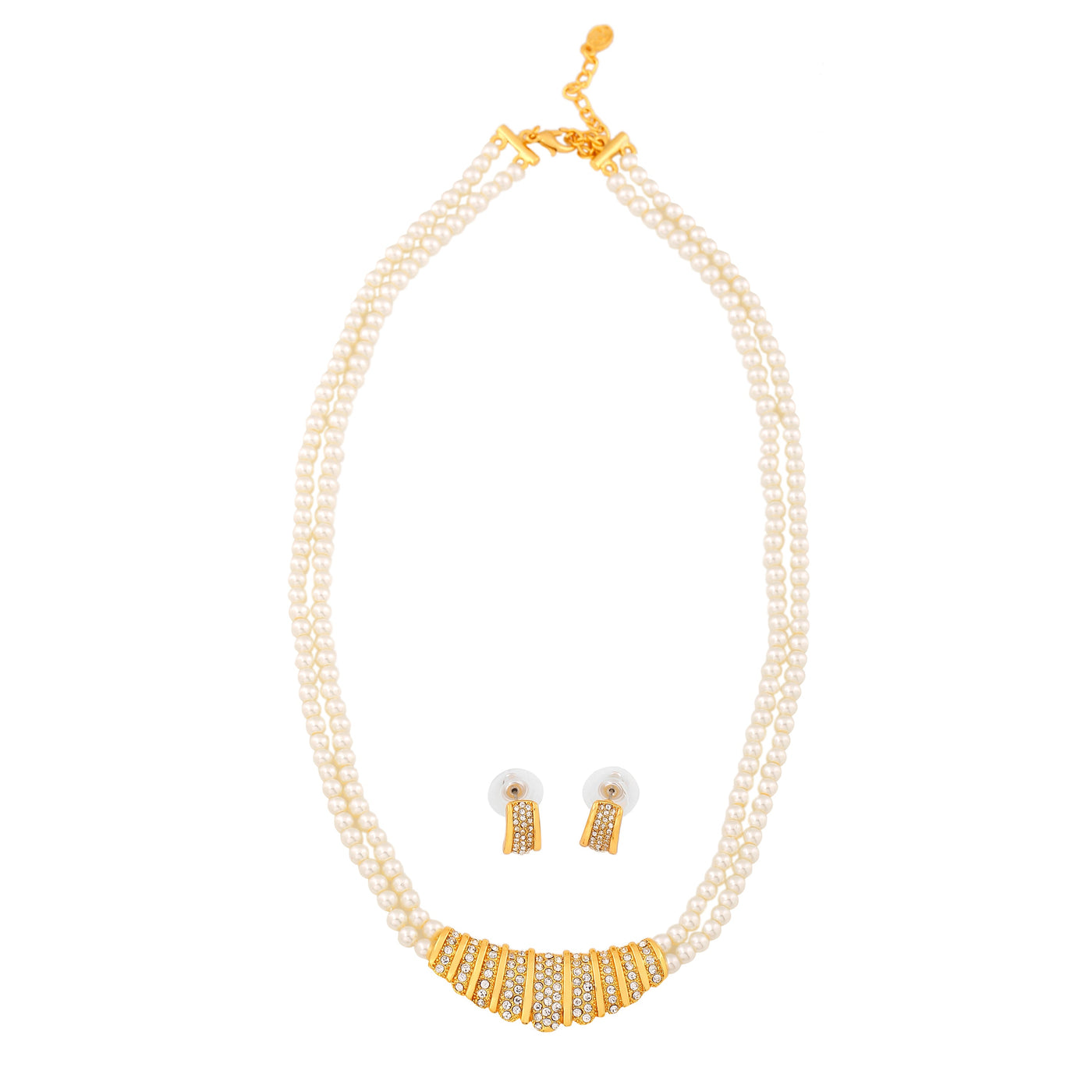 Estele Gold Plated Sparkling Necklace Set with Crystals & Pearls for Women