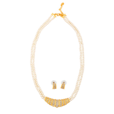 Estele Gold Plated Sparkling Necklace Set with Crystals & Pearls for Women
