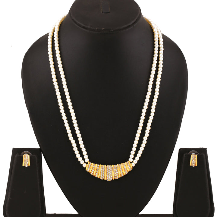 Estele Gold Plated Sparkling Necklace Set with Crystals & Pearls for Women