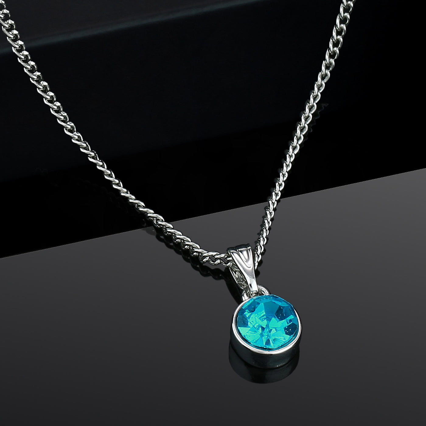 Estele - Rhodium Aquamarine Pendant with Austrian Crystal for Women / Girls