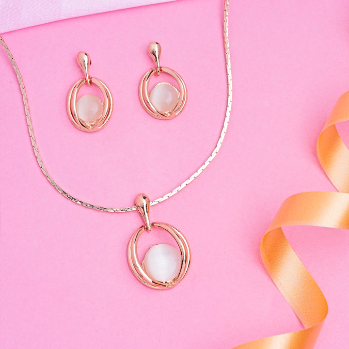 Estele 24 KT Rosegold Plated Fancy Shell Pendent Set for Women / Girls