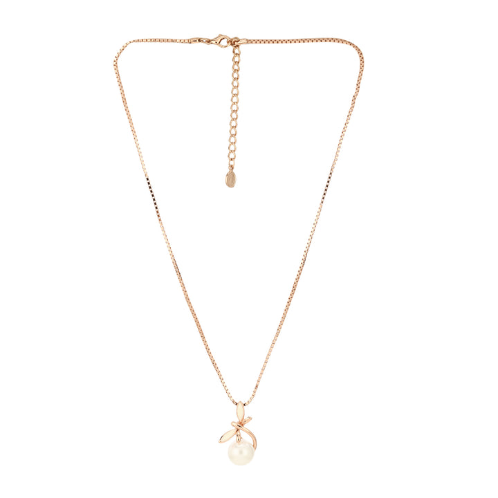 Estele Rose Gold Plated Lovely Pendent Set with Pearl & Enamel for Women