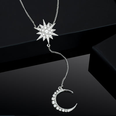 Estele Rhodium Plated Austrian Crystals Stunning Half Moon Star Set Pendant for Women / Girls
