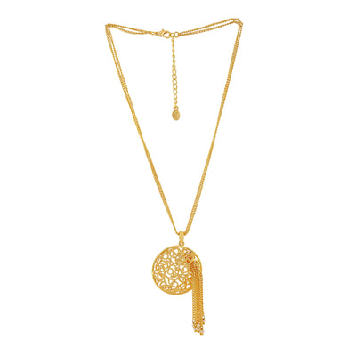 Estele Gold Plated Macrame Patterned Circle Designer Necklace Set for Women