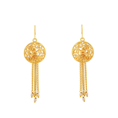 Estele Gold Plated Macrame Patterned Circle Designer Necklace Set for Women