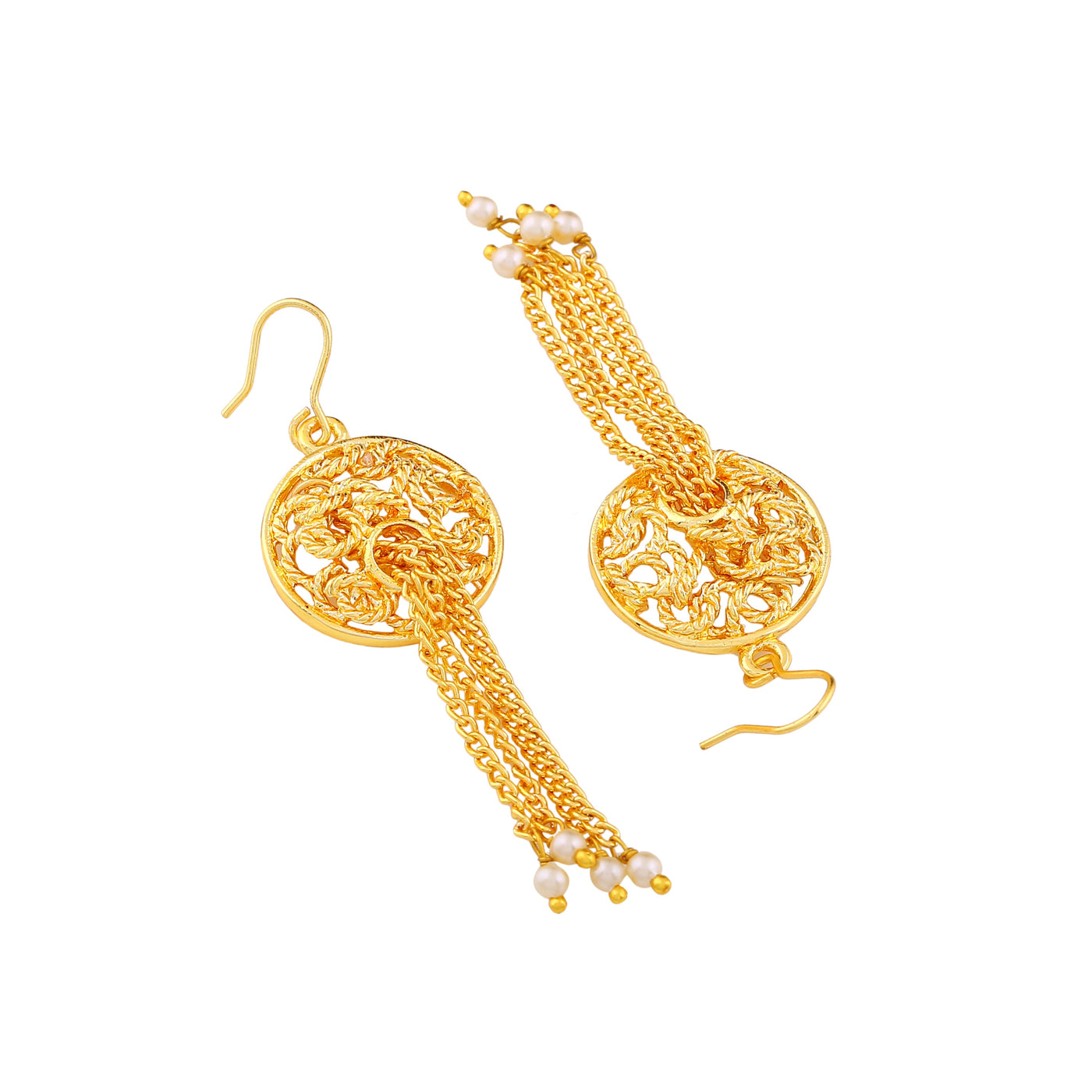 Estele Gold Plated Macrame Patterned Circle Designer Necklace Set for Women