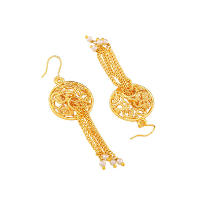 Estele Gold Plated Macrame Patterned Circle Designer Necklace Set for Women
