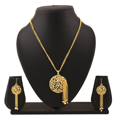 Estele Gold Plated Macrame Patterned Circle Designer Necklace Set for Women