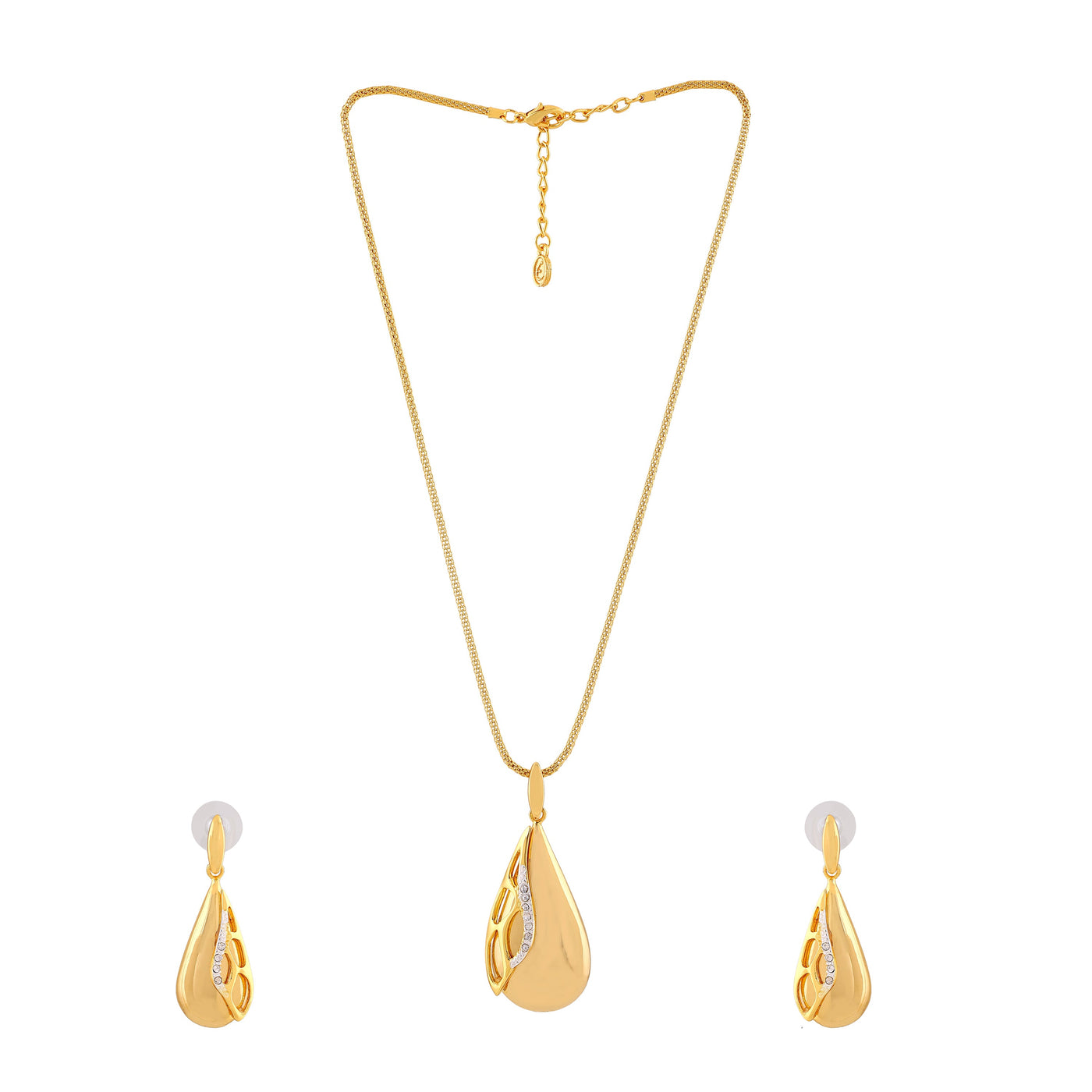 Estele Gold Plated Classic Drop Designer Necklace Set with Crystals for Women