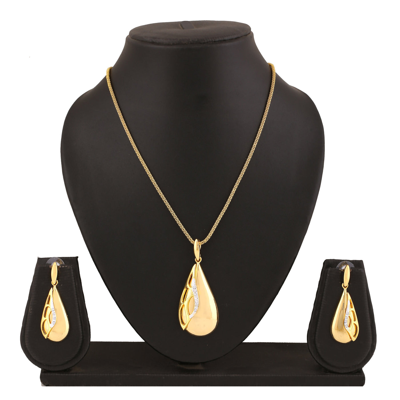 Estele Gold Plated Classic Drop Designer Necklace Set with Crystals for Women