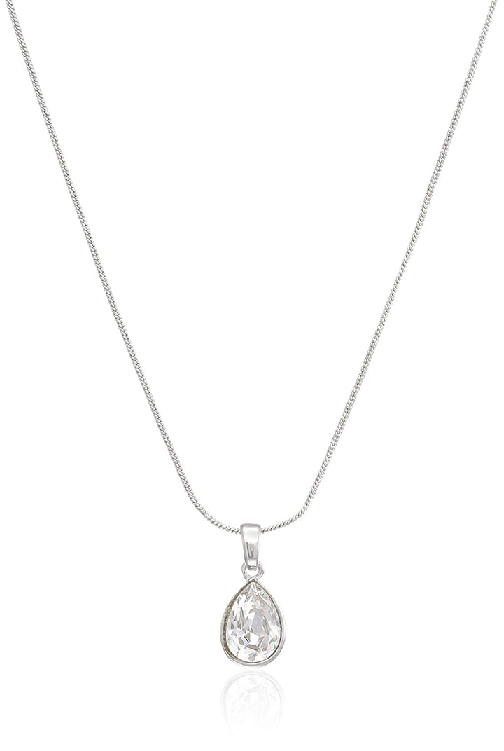 Estele Rhodium Plated White Tear Drop Crystal Pendant for Women / Girls