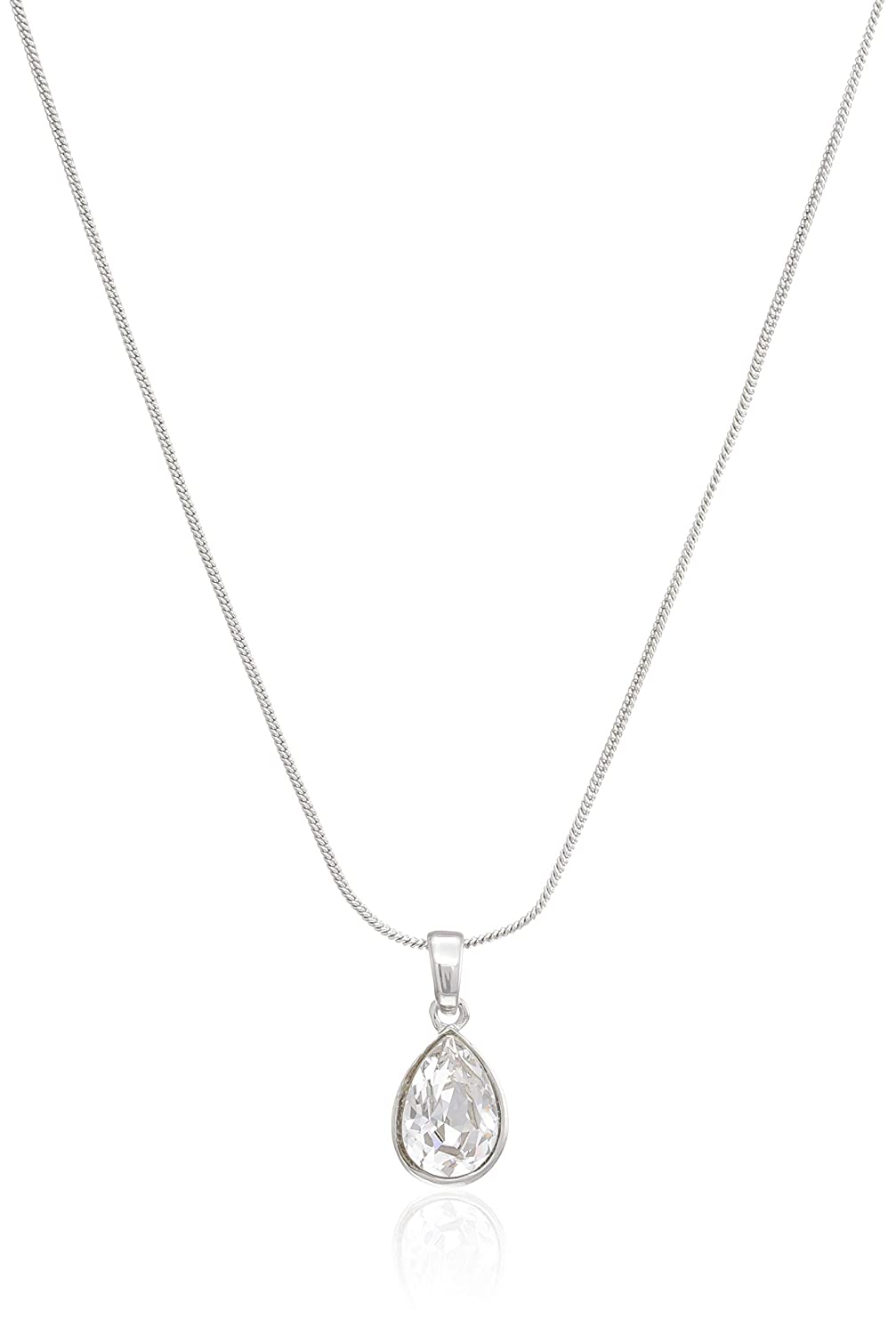 Estele  rhodium tone chain with white tear drop crystal pendant for women