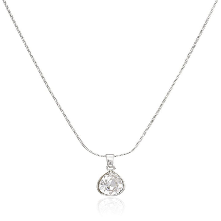Estele Rhodium Plated White Tear Drop Crystal Pendant for Women / Girls