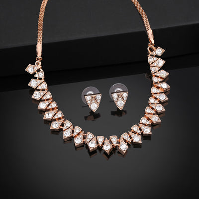 Estele Rose Gold Plated Glamorous Necklace Set with Crystals for Women