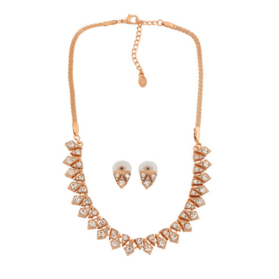 Estele Rose Gold Plated Glamorous Necklace Set with Crystals for Women