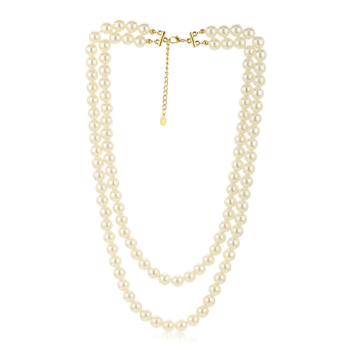 Estele Gold Plated- Two Line White Flux Pearl Necklace for Women