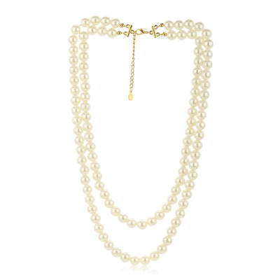 Estele Gold Plated- Two Line White Flux Pearl Necklace for Women