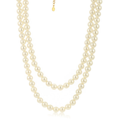 Estele Gold Plated- Two Line White Flux Pearl Necklace for Women