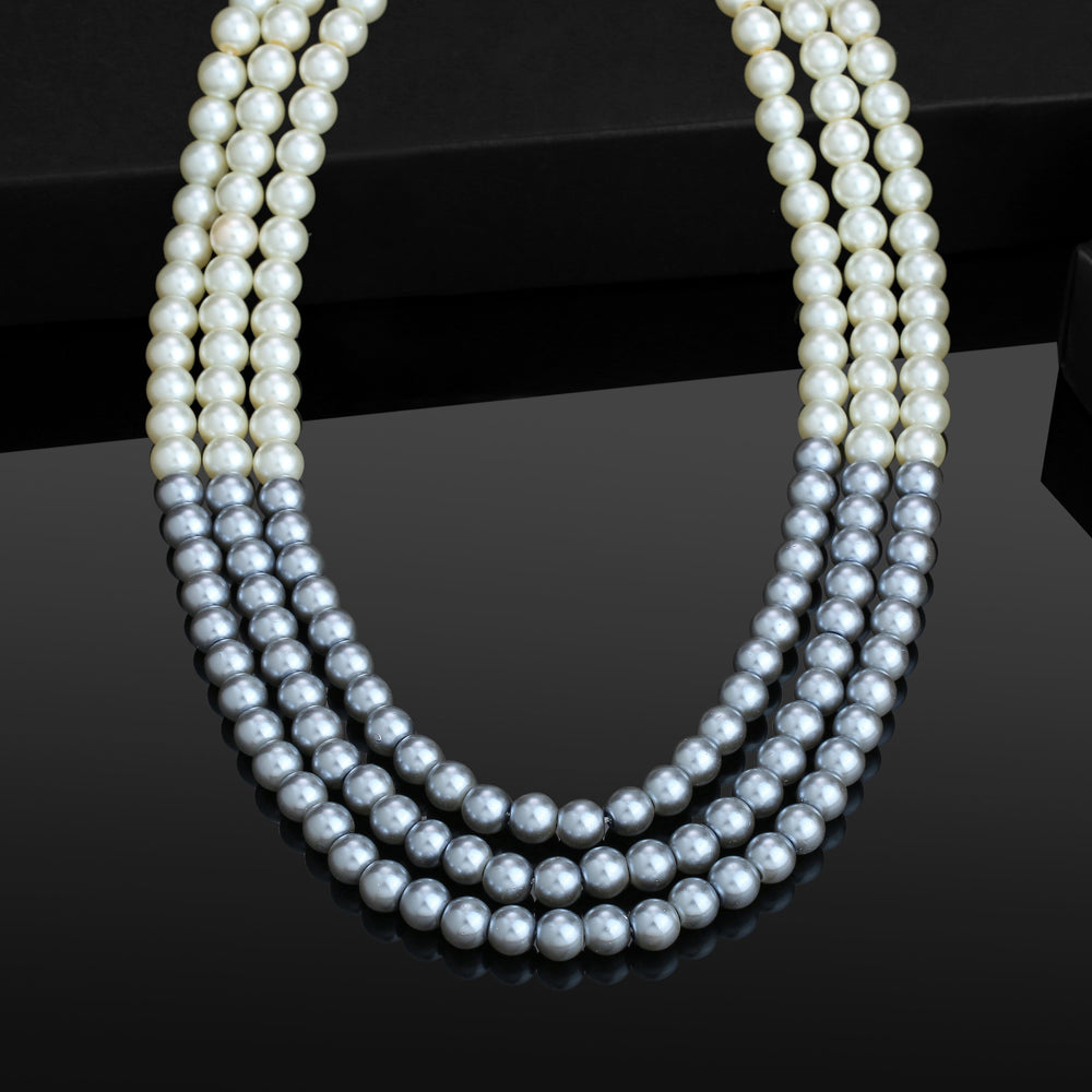 Handcrafted Blue And White three layered Pearl Necklace – Estele