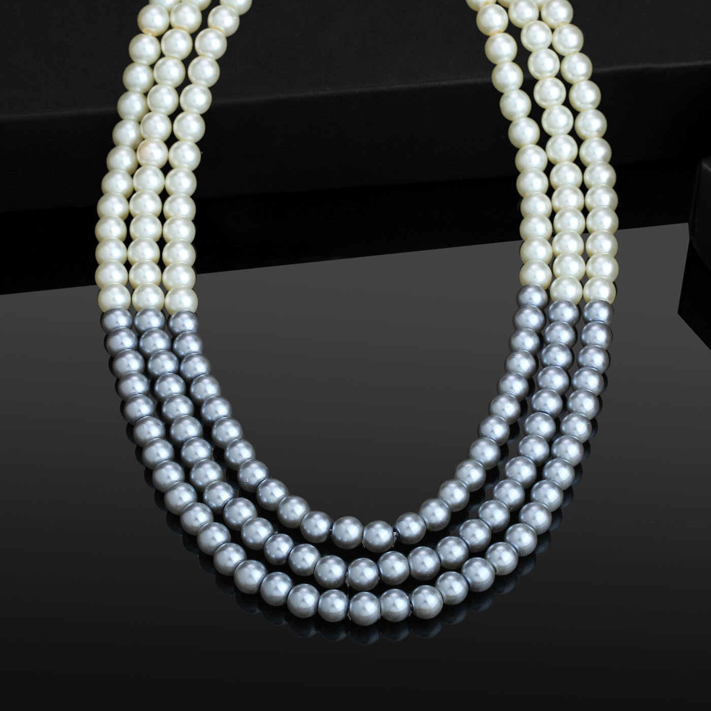Estele -Handcrafted Purple And White three layered Pearl Necklace