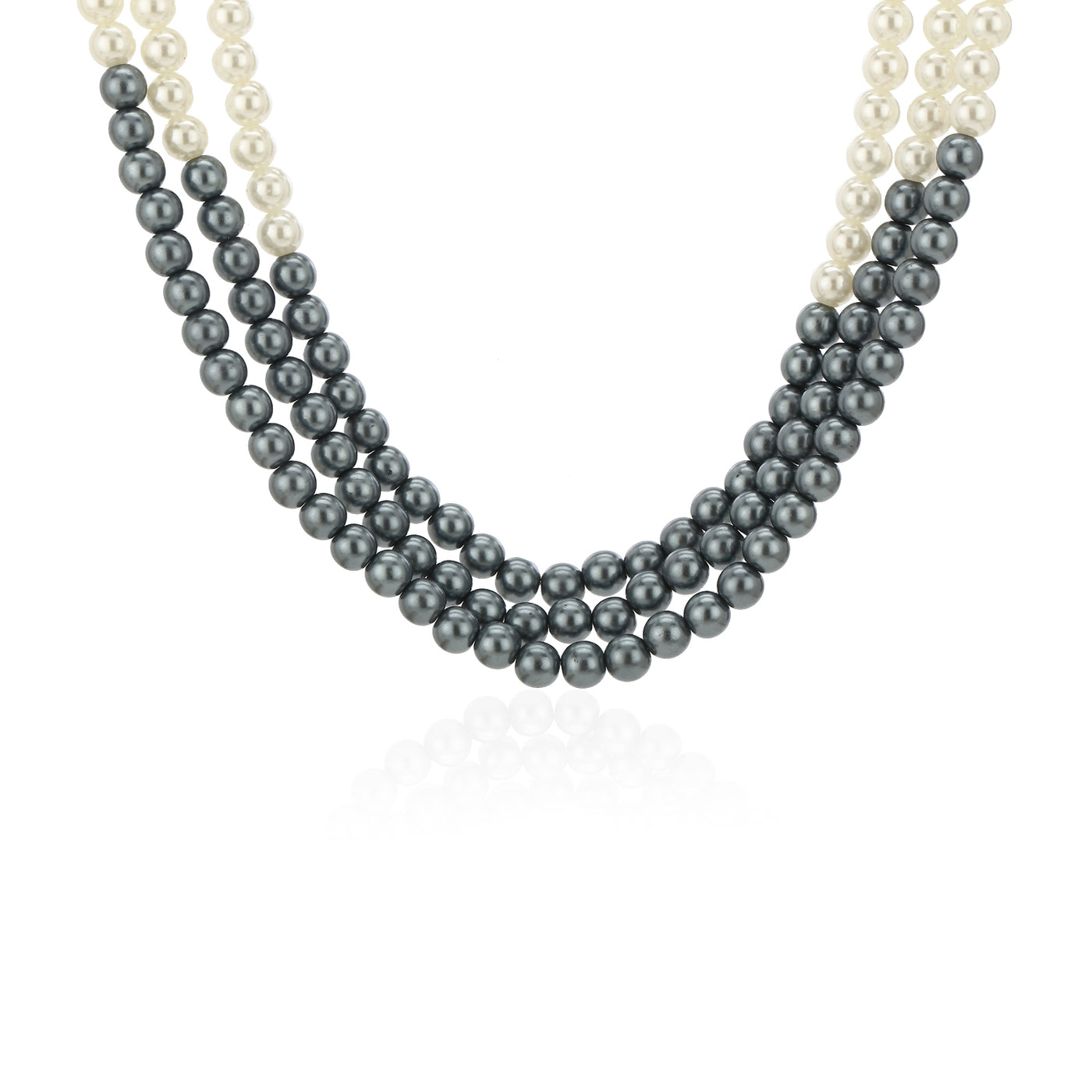 Estele -Handcrafted Blue And White three layered Pearl Necklace
