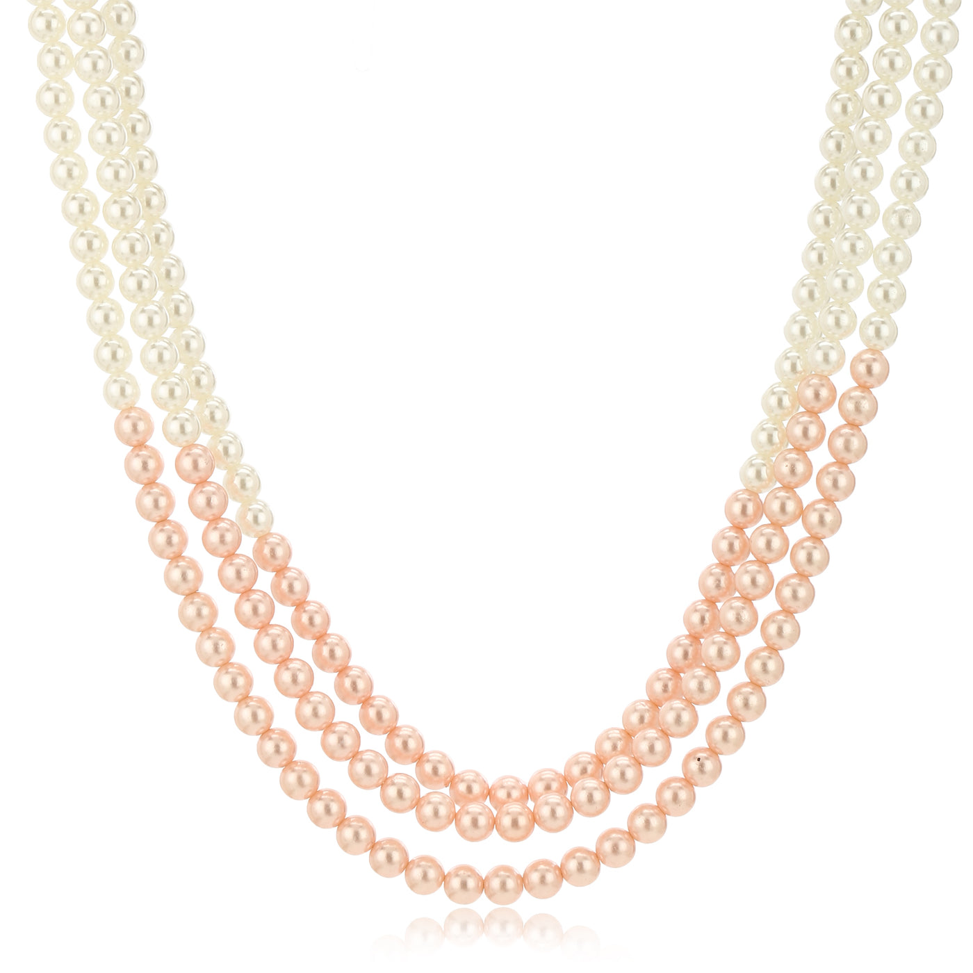 Estele Gold Plated Shinning White & Orange Three Line Pearl Necklace for Women