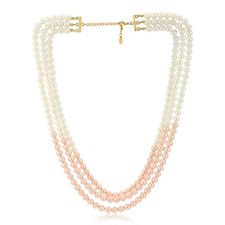 Estele Gold Plated Shinning White & Orange Three Line Pearl Necklace for Women